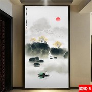 中式8D立体水墨玄关壁画意境山水走廊过道背景墙壁纸江南水乡壁布