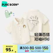 博睿恩男宝宝衬衫2024夏婴儿休闲可爱印花短袖上衣