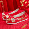 流苏古风结婚婚鞋中式加绒婚鞋新娘汉服，内增高鞋红色冬天绣花鞋