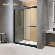 圣莉亚一字形整体淋浴房，定制推拉门卫生间玻璃，隔断浴室黑色移门
