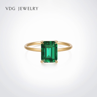 vdg赞比亚培育祖母绿钻石戒指，1克拉女玫瑰，金ins潮绿宝石