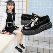 女童豆豆鞋，2021年春季女孩黑色皮鞋公主洋气，软底儿童演出