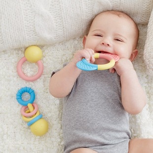 hape摇铃握环牙胶玩具婴儿，组合套0-1岁手抓宝宝婴幼儿童大米材质