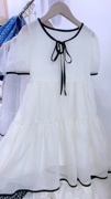 女童夏季雪纺裙，女童连衣裙米色白色，女孩公主裙子