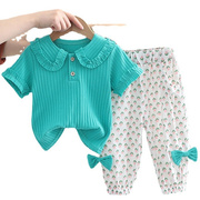 婴儿衣服b夏季超洋气可爱短袖分体，套装六7八9十个月一岁女宝宝夏