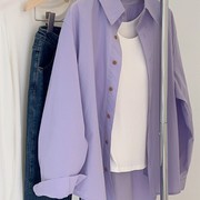 胖mm特大码300斤紫色，长袖衬衫女春秋，设计感小众宽松防晒衬衣外套2