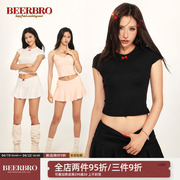 BeerBro 美式复古辣妹风少女感蝴蝶结修身T恤女高腰半身裙三件套