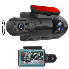 跨境车前车内3寸行车记录仪高清双镜头双录360度车载摄像机1080P