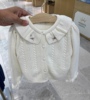 韩国童装 23秋冬款女童荷叶领甜美白色百搭洋气针织开衫 毛衣外套