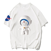 夏季潮牌情侣NASA联名叮当猫宇航员太空t恤男男女黑圆领纯棉短袖