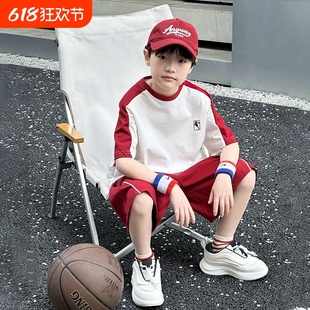 男童夏装套装2025新款帅气儿童短袖男孩衣服大童夏季速干运动童装