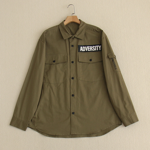 030563日单军绿色工装，风大口袋小翻领，单排扣衬衫外套dc13-3