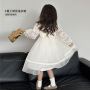 陈大猪女童白色公主裙，2024洋气中大童甜美超仙蓬蓬网纱连衣裙