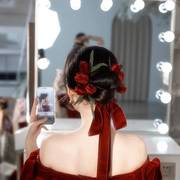 新中式新娘头饰敬酒服女红色订婚礼服，结婚发饰品，中式秀禾2023