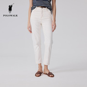 polowalk直筒牛仔裤女士2024春季白色高腰老钱风，明线长裤子