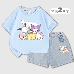 2024库洛米家族衣服女童短袖牛仔裤，甜美两件套韩版中大童t恤8
