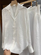 白色天然亚麻舒服凉凉衬衫女2024年夏季法式高端时髦衬衣外套