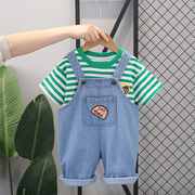 男童夏装背带裤两件套洋气儿童衣服夏季薄款婴儿短袖童装宝宝套装