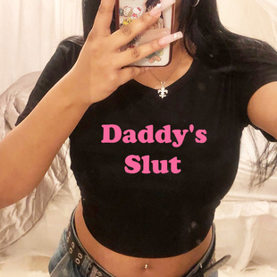 Daddy's Girl Funny Sexy party Cropped top women欧美露脐T恤