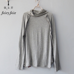 秋冬款fairyfair深灰色，纯棉半高领气质，高端舒适长袖打底衫女
