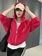 衣女款红色连帽外套高级夏季香风洋气休闲欧货轻薄感超好看防晒小