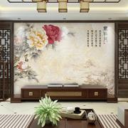 新中式花开富贵沙发壁纸牡丹花电视背景壁画客厅卧室无缝壁纸