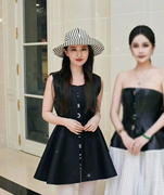 刘亦菲巴黎时装周同款黑色无袖连衣裙背心裙伞裙公主裙蓬蓬裙短裙