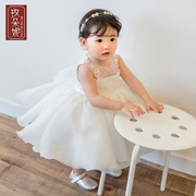 儿童婚纱2021女童白色，蓬蓬裙宝宝无袖一周岁演出服，儿童公主裙