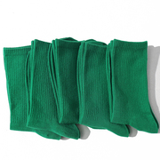 纯色中筒袜绿色袜子男女纯棉，墨绿日系简约堆堆袜双针潮流运动长袜
