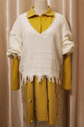 秋冬甜美v领针织衫衬衫，连衣裙两件套流苏，菠萝网纱长袖白色