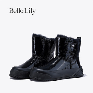BellaLily2024羊皮毛一体雪地靴女保暖中筒靴加绒时尚时装靴