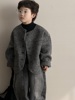 韩系亲子款双面羊毛大衣男女，宝同款加厚大衣外套，灰色无领款妈妈款