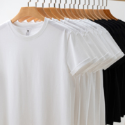 纯棉圆领短袖T恤男女款夏季厚实黑色打底衫白色t半袖卫衣体恤上衣
