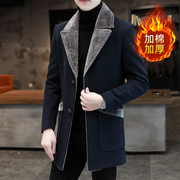 2023冬季韩版修身帅气加棉加厚大码中长款毛呢子大衣风衣外套