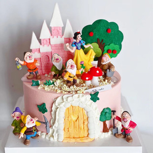 白雪公主七个小矮人蛋糕装饰儿童卡通童话在逃公主生日蛋糕摆件