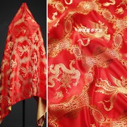 红色龙跃凤鸣织锦缎提花面料  金色龙纹凤纹外套旗袍中式丝绸布料