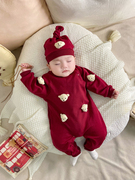 网红婴儿连体衣男女宝宝衣服，可爱小熊满月百天长袖春秋季薄款哈衣