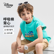 迪士尼童装男童针织背心2024夏装儿童时尚户外运动无袖上衣