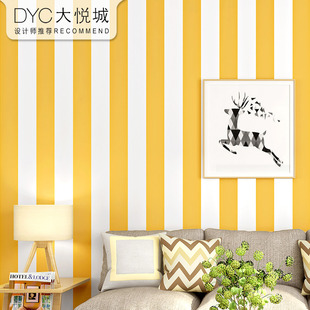 竖条纹壁纸暖黄色现代简约装修网红奶茶店用休闲清新创意背景墙纸