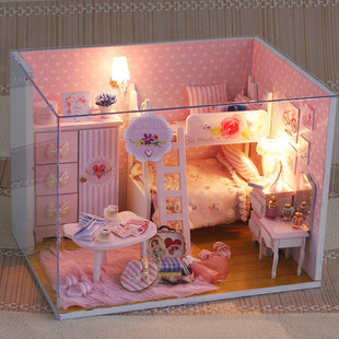 模型屋diy小屋手工，制作迷你公主房间小房子拼装娃娃，屋生日礼物女
