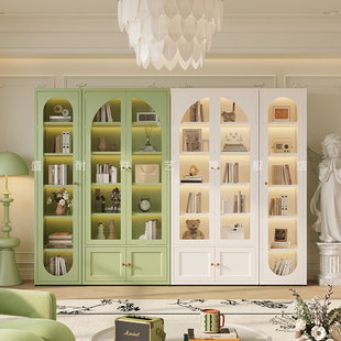 长虹玻璃门书柜简约现代置物柜，书架法式风，客厅家用储物展示柜