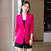 今年流行玫红色西装外套女2024春装高级感职业工作服长袖西服