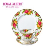 Royal Albert皇家阿尔伯特老镇玫瑰骨瓷咖啡杯碟盘三件套英式茶杯