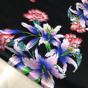 22姆米重磅真丝缎布料上海大王彩色花卉喷绘花朵桑蚕丝绸缎面料1