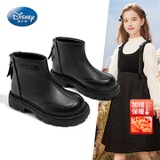 迪士尼女童加绒二棉靴子冬款加绒韩版短靴女宝马丁靴儿童保暖靴