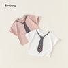 babycity韩版童装儿童T恤男童时髦领带短袖夏季宝宝体恤衫