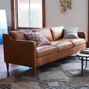 真皮沙发头层牛皮北欧客厅，后现代简约港式小户型复古三人皮艺沙发