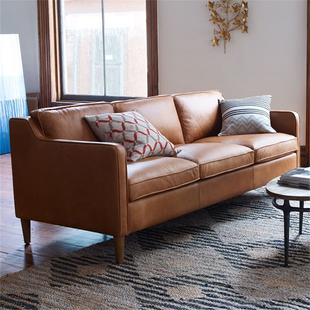 真皮沙发头层牛皮北欧客厅后现代，简约港式小户型复古三人皮艺沙发