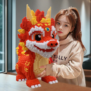 串联益智积木成人组装玩具火麒麟3D立体拼图模型男女孩中国龙摆件