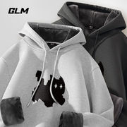 森马集团GLM美式复古卫衣男秋冬加绒保暖套头连帽衫灰色上衣